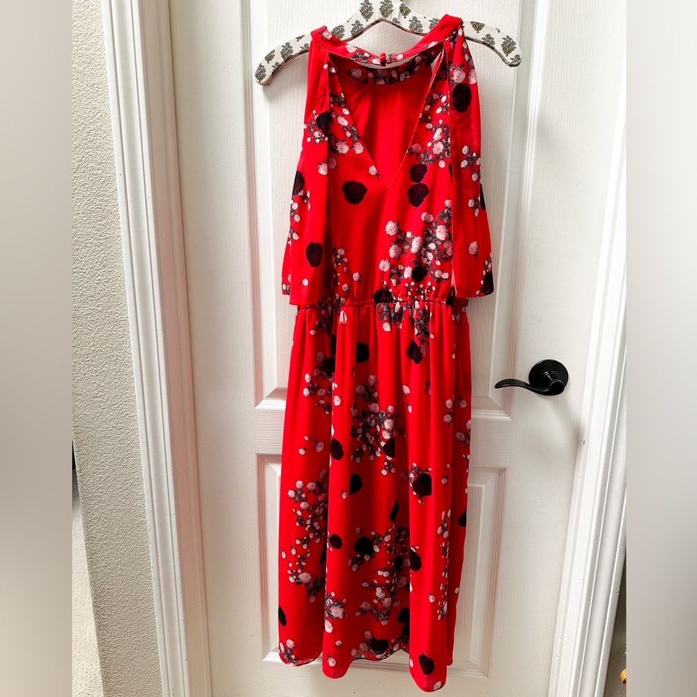BRAND NEW Anthropologie Castania Red Polka Dot Floral Chiffon Midi Dress XL - Picture 5 of 6